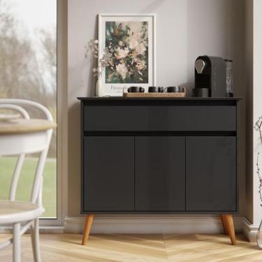 Imagem de Aparador Sala De Estar Retrô Balcão Buffet Com Gaveta E 3 Portas Armár