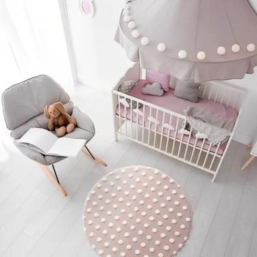 Imagem de Tapete Infantil Mimo Jolitex Poa Rosa Redondo Macio 1mt