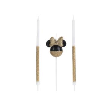 Imagem de Vela Aniversário Minnie Disney Glitter Dourada 360° 3 Em 1