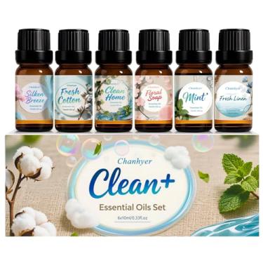 Imagem de Conjunto de óleos essenciais Clean Fresh 6 x 10 ml – linho fresco, menta, casa limpa, brisa sedosa, algodão fresco, sabão floral para difusor, fragrância doméstica