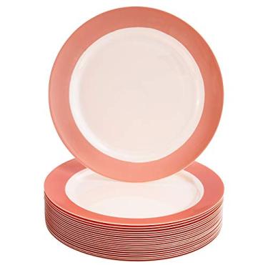 Imagem de Pratos de jantar de plástico para chás de bebê - Pratos descartáveis resistentes - Visual elegante da China - Coleção Pastel - Blush (20 peças - 26 cm)