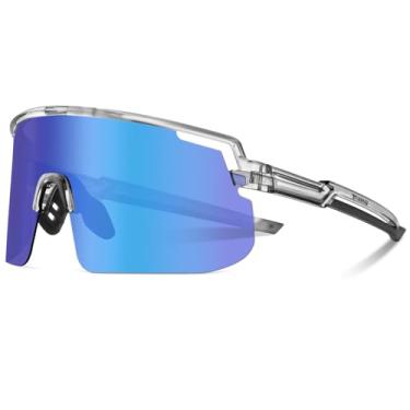 Imagem de BATFOX Óculos de sol esportivos polarizados para homens e mulheres, óculos de ciclismo com armação TR90 para corrida, ciclismo, pesca, condução, Azul-polarizado, Large