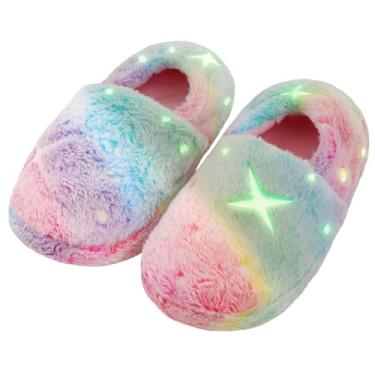 Imagem de LOBUJOU Chinelos infantis felpudos que brilham no escuro, Verde, 10-11 Little Kid