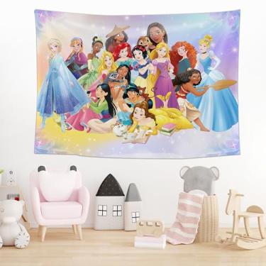 Imagem de Babymiu Tapeçaria de princesa de desenho animado (140 x 138 cm com kit de ganchos) Anime pôster bonito estética arte de parede decoração presentes merch suprimentos decorações para quarto tapeçarias