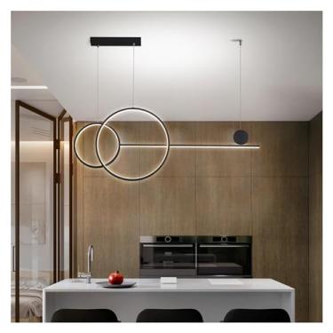 Imagem de Lustre LED moderno simples restaurante bar preto branco dourado longo pingente lâmpada sala de jantar café anéis redondos pendurado luz lustre luminária