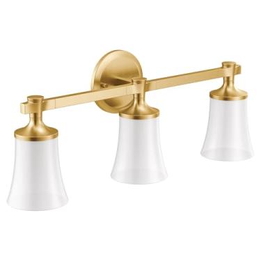 Imagem de Moen Luminária para banheiro YB0363BG Flara com 3 luzes com vidro fosco, ouro escovado