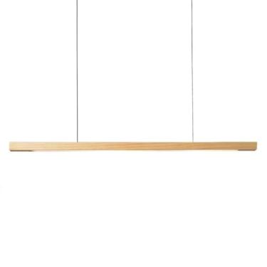 Imagem de 59″ Luminária pendente linear, lustre nórdico de madeira, luminária de teto, LED de 24 W, luminária pendente longa para mesa de jantar, luminárias pendentes minimalistas, iluminação de