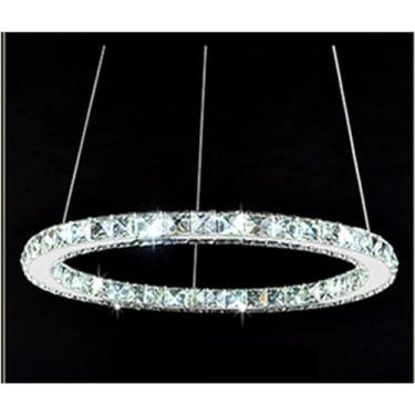 Imagem de Lustre LED Lustres Cristal Luminária Compatível com Sala de Estar Controle Remoto Lâmpada Pendente Decoração de Quarto, Luz Pendente, Branco Frio-1 anel 70 cm
