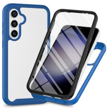Imagem de Capa protetora de 360° para Samsung Galaxy A35 5G, à prova de poeira e à prova de choque com protetor de tela temperado integrado, capa de telefone traseira fina resistente (azul marinho)