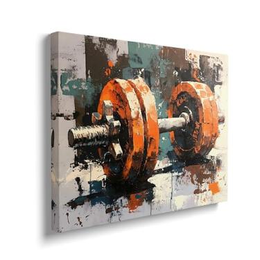 Imagem de Arte de parede em tela com halteres, pôsteres de fitness, esportes, halteres, musculação, pintura, academia, estampas, arte emoldurada, para banheiro, sala de estar, decoração de parede de casa 30,5 x