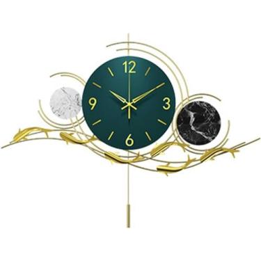 Imagem de Relógio de parede de arte moderna relógio de parede decorativo de mármore grande de metal, com pêndulo, relógio de parede de metal silencioso moderno que não toca, para sala de estar, quarto, EST