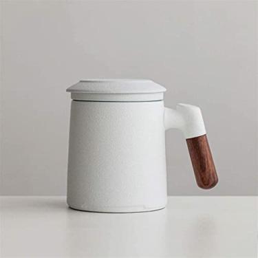 Imagem de WYUYIWH Canecas de café caneca de cerâmica doméstica filtro estilo japonês xícara de chá de grande capacidade com tampa copo de separação de água para café leite xícara de café (cor: branco)