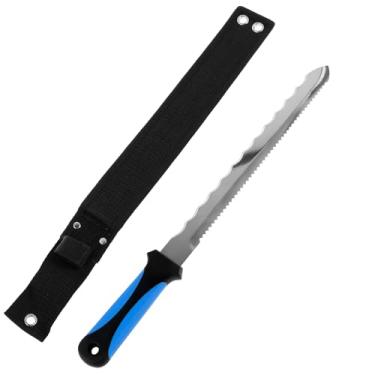 Imagem de 1/2 facas de isolamento com bainha de nylon, lâmina de aço inoxidável, cortador de isolamento, faca serrilhada dupla face, ferramenta para cortar material de calor, espuma isopor, (azul, 1)