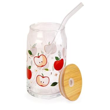 Imagem de Copo De Vidro Com Canudo Tampa De Bambu Frutas - Wincy