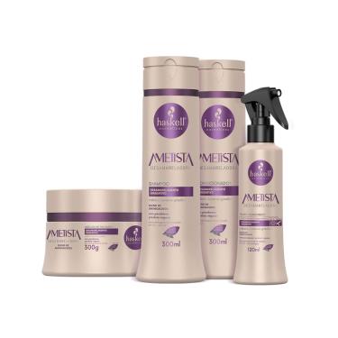 Imagem de Kit Haskell Ametista Desamarelador Shampoo Condicionador Mascara 300ml/g Fluido 120ml