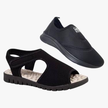 Imagem de Kit 2 Pares Sandália Feminina Ortopédica Massageadora e Tênis Calce Fá