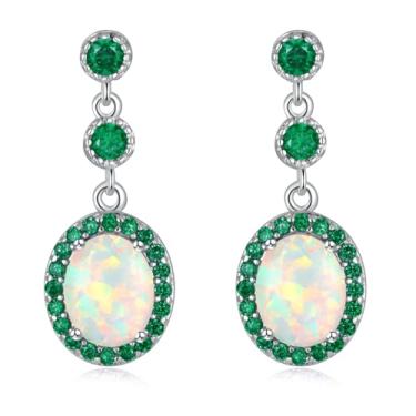 Imagem de CiNily Brincos pendentes de ametista de opala de fogo 18K ouro branco 18 quilates, opala banhada a ouro rosa, joia feminina com pedras preciosas, 7/20.3 cm, Latão banhado a ouro branco 18K, Opala