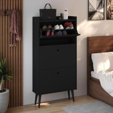 Imagem de Sapateira Vertical Porta Sapatos Retrô Gavetas Basculante Prateleira Interna Organizadora - RPM(Dark - Preto)