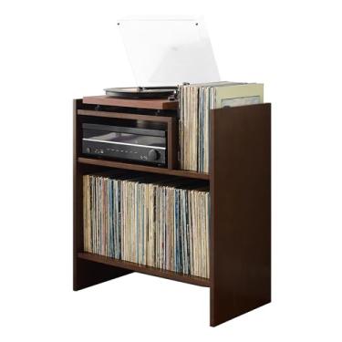 Imagem de Crosley Furniture Suporte para toca-discos Portland, console de mídia com armazenamento de vinil, organizador doméstico moderno, marrom escuro