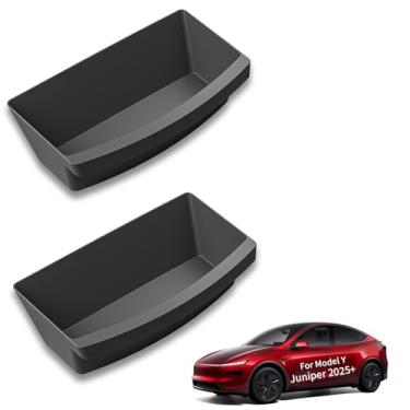 Imagem de CBERBEANS 2 caixas escondidas sob o assento para Tesla Model Y Junior 2025 2026 (série lançamento), acessórios internos organizadores de caixa de armazenamento sob o assento (na frente ou atrás do