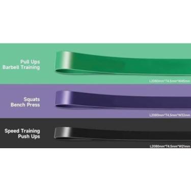 Imagem de Kit de Bandas Elásticas de Resistência, 3 Peças, Verde/Roxo/Preto, Borracha, 25-125 lbs, para Crossfit e Treino Funcional