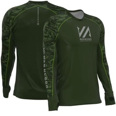 Imagem de Camiseta para Pesca Masculina Premium Flex Mar Negro Camo Green Proteção UV50+