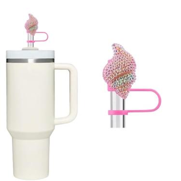 Imagem de Tampa de cobertura de palha de resinas brilhantes de concha rosa para copos Stanley 40 e 850 g, acessórios de topo de canudo, reutilizáveis de 10 mm, tampas de ponta de canudo reutilizáveis portáteis