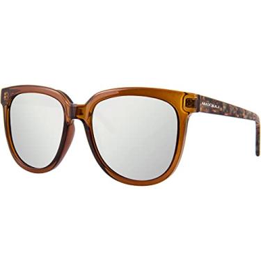 Imagem de Óculos de sol femininos e masculinos com armação borboleta com hastes de acetato, Armação marrom transparente/lente polarizada prata, 55-15-140