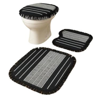 Imagem de Tapete para Banheiro, Kit Tapete Banheiro 3 Peças, 42×45cm,Confortável Sob Os Pés, Esteticamente AgradáVel e DuráVel tapete banheiro,tapete para banheiro(PRETO-LISTRADINHO-B)
