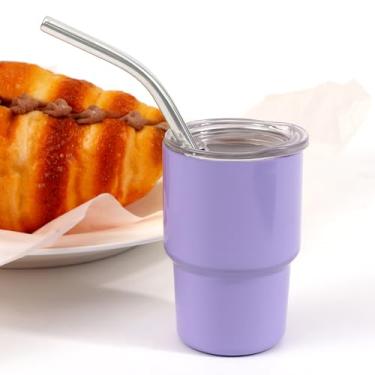 Imagem de Mini copo de shot de 85 g com canudo e tampa, copos de shot de aço inoxidável para festa de casamento, uísque, bar de coquetéis