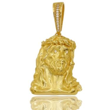 Imagem de Pingente Face De Cristo Cravejada De Moeda Antiga Com Banho De Ouro Não Escurece!