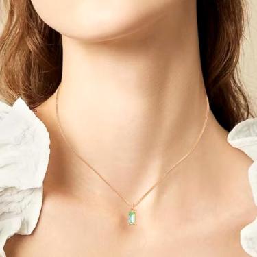 Imagem de Colares de diamante para mulheres, banhado a ouro 14K, esmeralda, pedra do mês de nascimento para mães, colar de ouro delicado, azul, verde, zircônia cúbica, presente de aniversário para joias, 18