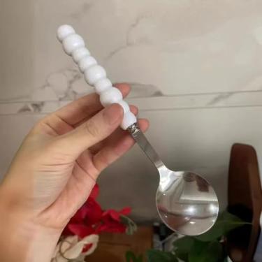 Imagem de Colheres de aço inoxidável de 2 peças com alças de plástico, colheres de sopa para uso doméstico, colher redonda de cabo longo