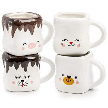 Imagem de Okllen Conjunto de 4 canecas de marshmallow, canecas de chocolate quente de cerâmica de 200 ml com alça, conjunto de canecas de café fofas para decoração de cafeteria, dia das mães, aniversário, presente de casamento, 4 estilos