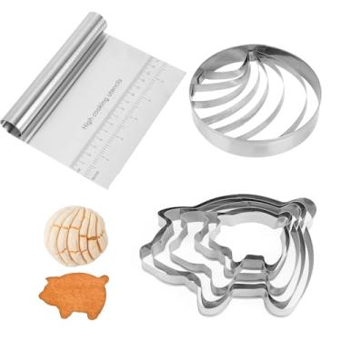 Imagem de Conjunto de 7 Cortadores de Biscoitos Porco, Molde Biscoito Porco Aço Inoxidável 5 Tamanhos com Raspador Massa e Cortador Concha Molde Prático Pão Mexicano para Assar Bolo Biscoito