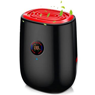 Imagem de Desumidificador elétrico, descongelamento automático de 800 ml, desumidificadores para painel de controle digital úmido em casa, visor HD de LED, semicondutores duplos, desumidificadores portáteis, desumidificador automático, absorvente de umidade para umidade (preto e vermelho)