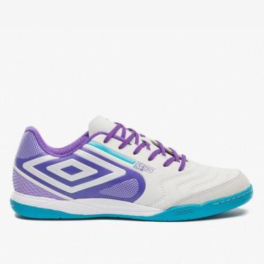 Imagem de Chuteira Futsal Umbro Pró 5 Bump Club Unissex, Branco, Azul, 44