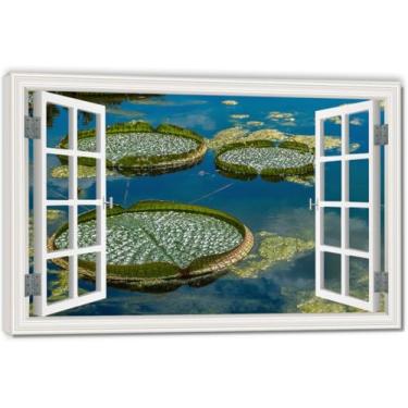 Imagem de Tela falsa de janela de lentilha, arte de parede realista para quarto, casa, 69,8 x 104,9 cm emoldurada