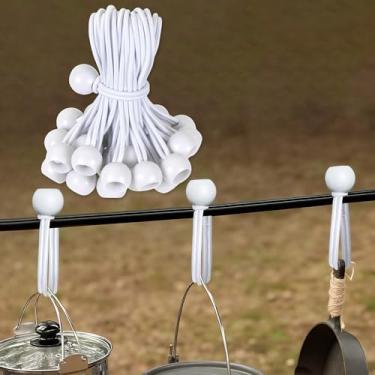 Imagem de 50 cabos elásticos esféricos brancos – amarração elástica resistente de 15 cm para dossel, lona, acampamento e armazenamento