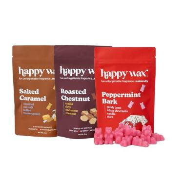 Imagem de Happy Wax Fireside Treats Mix de cera de soja perfumada natural, não tóxica derrete - 6 onças totais de cera derretida perfumada para férias - Coleção inclui: casca de hortelã-pimenta, castanha assada