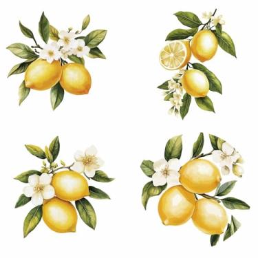 Imagem de GORGECRAFT 4 estilos de decalques de janela de flores de limão 15 x 15 cm decalque de porta deslizante estática de verão flor verde adesivo de vidro aderente anticolisão adesivos de alerta de quarto