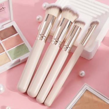 Imagem de Pincéis de maquiagem conjunto de 4 pincéis de maquiagem profissionais, incluindo base, corretivo, contorno, pincel de sombra (bege)