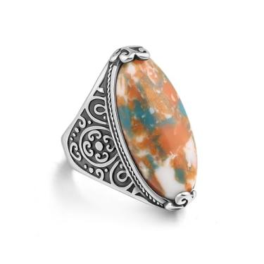 Imagem de Joliernelle Anéis de cobre turquesa para mulheres, anel vintage de aço inoxidável, Metal, Turquesa sintética