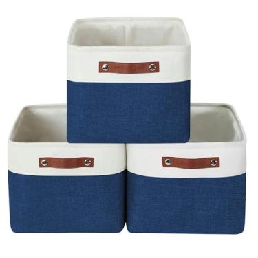 Imagem de DECOMOMO Cestas de armazenamento para prateleiras - Organizadores de armário de tecido e caixas de armazenamento, cestas perfeitas para organizar brinquedos de armário para berçário (azul marinho e