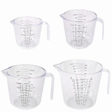 Imagem de Conjunto de copos medidores de 4 peças, 4 tamanhos 150/300/600/1000 ml, copos medidores líquidos para cozinha, plástico sem BPA, com alça de bocal, várias escalas de medição grossas (branco)