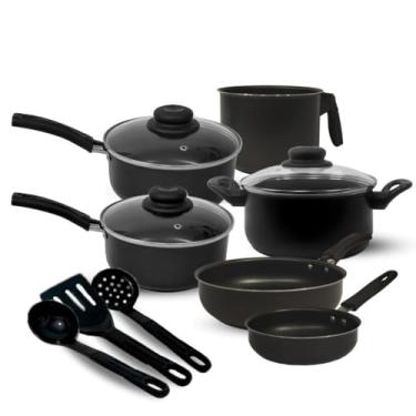 Imagem de Jogo de Panelas 9 Peças Antiaderente com Tampa de Vidro e Utensílios – Alumínio Reforçado, Design Moderno, Fácil de Limpar(Preto)