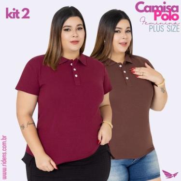 Imagem de Kit 2 Camisa Plus Size Gola Polo Feminina Tecido Premium e Ótimo Acaba