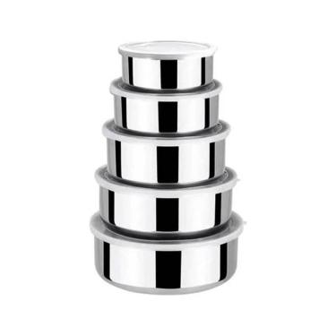 Imagem de Jogo De Tigelas Aço Inox Empilhável 5 Peças Potes Com Tampa
