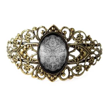 Imagem de Pulseira de filigrana libélula - Arte mandala esotérica, bronze antigo prata ou preto, joia de vidro vintage estilo vitoriano feita à mão - 32-CB, Adjustable, Vidro, Sem Pedra Preciosa