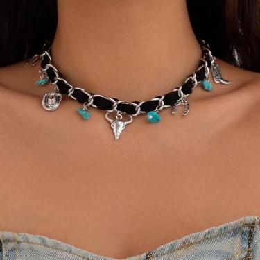 Imagem de Conjunto de joias turquesa ocidental com chapéu de bota de vaca e pingentes de arco acessórios de concerto country para mulheres